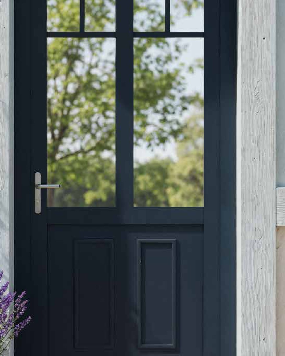 Porte d'entrée vitrée de couleur sombre